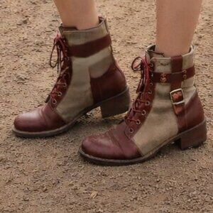 Durango World Traveler Lacer Oak Brown Vintage Leather Canvas Lace-Up Boot